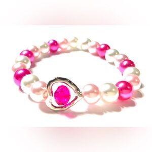 Handmade Pink Heart Valentine’s Day Stretch Bracelet Women Gift Anniversary